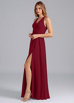 Azazie Dorota Bridesmaid Dresses Burgundy A-Line Pleated Chiffon Dress image5