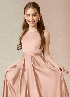 Azazie Arianthe Junior Rose Gold A-Line with Pockets Stretch Satin Dress image5
