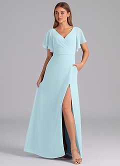 Azazie Ambrosia Bridesmaid Dresses Cloud Blue A-Line Pleated Chiffon Dress image3