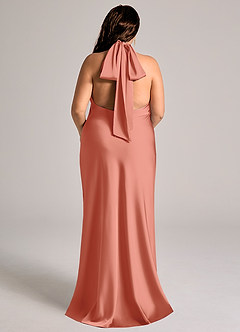 Azazie Velli Brudtärnklänningar Klä av Sjöjungfru i Stretch Satin Hög hals Laxrosa image8