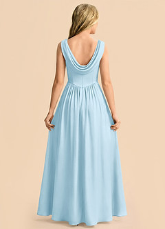 Azazie Cali Junior Sky Blue A-Line Pleated Stretch Satin Dress image2