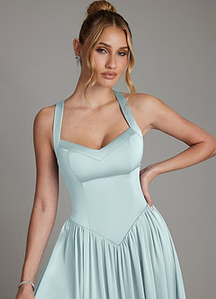 Azazie Francis Bridesmaid Dresses Mist A-Line Corset Stretch Satin Dress image4