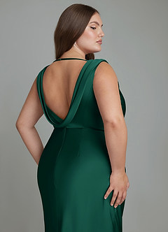 Azazie Kieryn Bridesmaid Dresses Emerald Mermaid Pleated Stretch Satin Dress image12
