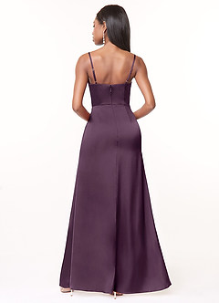 Azazie Maci Bridesmaid Dresses Plum A-Line V-Neck Pleated Stretch Satin Dress image5