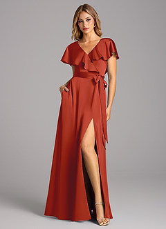 Azazie Lainey Robes de demoiselle d'honneur Robe Trapèze en Satin extensible avec poches Rouille image3