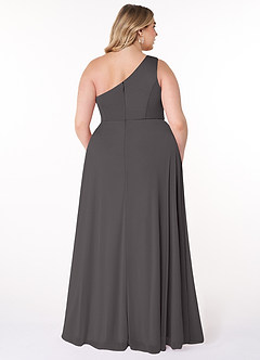 Azazie Brooke Vestidos de damas de honor Vestido de Gris Acero de Malla de Corte En A con Hombro unilateral image7
