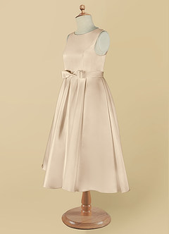 Azazie Coco Flower Girl Dresses Champagne A-Line Bow Matte Satin Dress image10