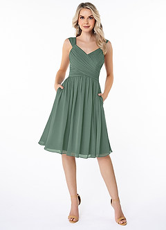 Azazie Angie Bridesmaid Dresses Eucalyptus A-Line Corset Chiffon Dress image1