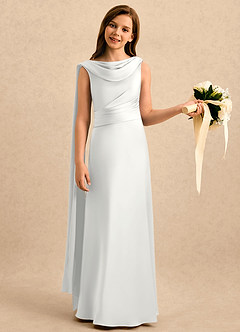 Azazie Sanah Girls Formal Robe Demoiselle D'honneur Fillette Robe Trapèze en Satin extensible Plissée Blanc image3