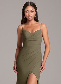 Azazie Yola Bridesmaid Dresses Willow Green Sheath Pleated Chiffon Convertible Dress image2