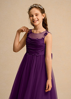 Azazie Snowball Girl Flower Girl Dresses Grape Ball-Gown Pleated Tulle Dress image7