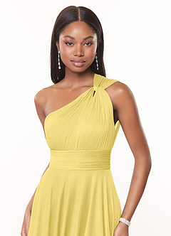 Azazie Charlize Abiti da Damigella Abito A-Line in Maglia Monospalla Canarino image5