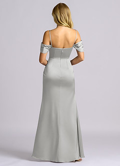 Azazie Auden Robes de demoiselle d'honneur Robe Fourreau Convertible en Satin extensible Épaule décolletée Argent image2