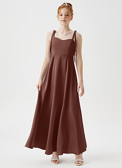 Azazie Rosey Junior A-Linie Herzausschnitt Stretch-Satin Kleid Espresso image4