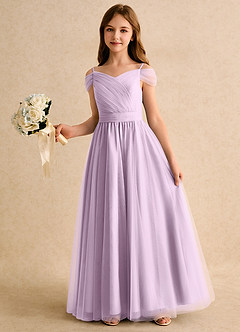 Azazie Yuna Girls Formal Abiti da Ragazza di Fiori Abito A-Line in Tulle Spalle Scoperte Lilla Glassato image5