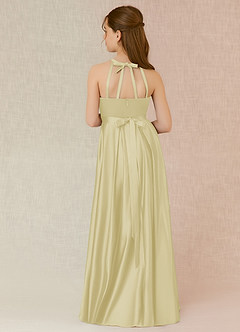 Azazie Arianthe Junior Lemon Sorbet A-Line with Pockets Stretch Satin Dress image2