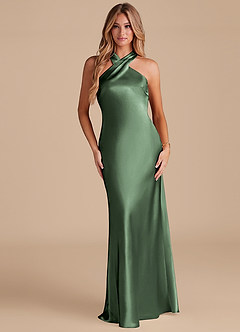 Azazie Doretta Bridesmaid Dresses Eucalyptus Mermaid Bow Metallic Satin Dress image1