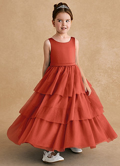 Azazie Megallie Robe Demoiselle D'honneur Fillette Robe Trapèze en Tulle Arc Rouille image3