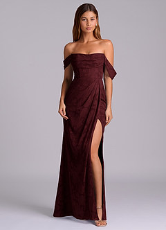Azazie Johana Jurken voor bruidsmeisjes Converteerbaar Jurk van Bloemen Burn-out met Zeemeermin Off-shoulder Cabernet image3
