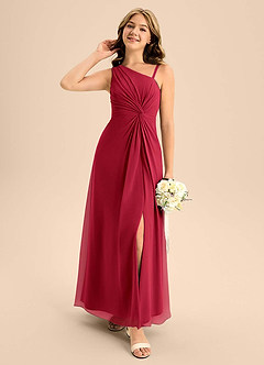 Azazie Brooke Junior Vestido de Escarlata de Gasa de Corte en A con Corte Lateral image3