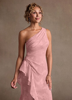 Azazie Galinda Final Sale Dusty Rose Sheath One Shoulder Floral Jacquard Dress image8
