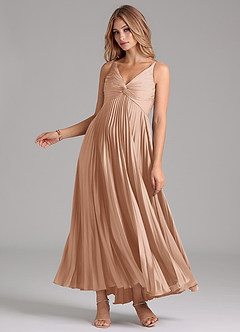 Azazie Raychelle Robes de demoiselle d'honneur Robe Trapèze en Satin extensible Plissée Rose Perle image3