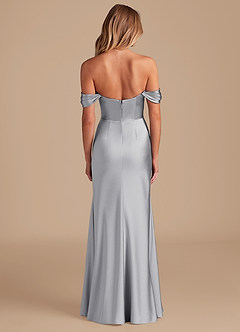 Azazie Saige Bridesmaid Dresses Silver A-Line Off the Shoulder Metallic Satin Convertible Dress image4
