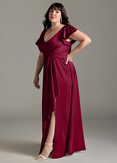 Azazie Omari Bridesmaid Dresses Burgundy A-Line Stretch Satin Dress image11