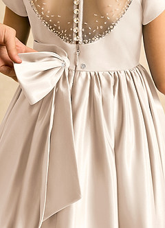 Azazie Toffee Flower Girl Dresses White Alabaster Ball-Gown Bow Matte Satin Dress image7