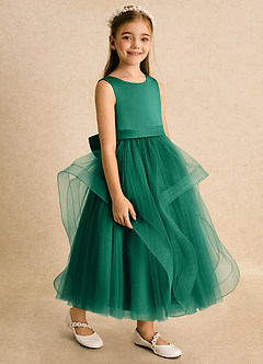 Azazie Vana Flower Girl Dresses Emerald Ball-Gown Bow Tulle Dress image4