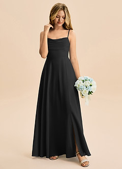 Azazie Bear Junior Black A-Line Pleated Chiffon Dress image3