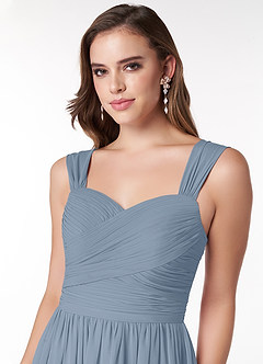 Azazie Zapheira Abiti da Damigella Abito A-Line in Chiffon Increspato Blu Polveroso image5