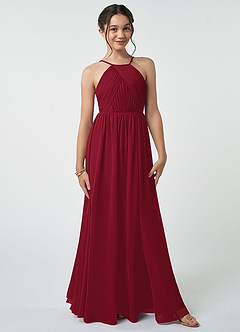 Azazie Leighton Junior Burgundy A-Line Pleated Chiffon Dress image2