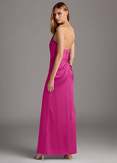 Azazie Lexie Vestidos de damas de honor Vestido de Fucsia de Satén Elástico de Corte Recto Convertible con Sin tirantes image5