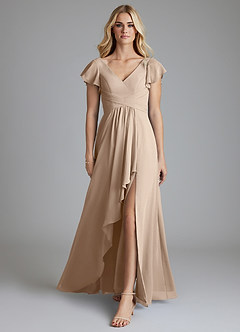 Azazie Omari Vestidos de damas de honor Vestido de Gris Pardo de Gasa de Corte en A image3