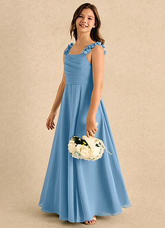 Azazie Masie Girls Formal Jurken voor bloemenmeisjes A-Lijn Jurk van Chiffon Geplooide Staal Blauw image6