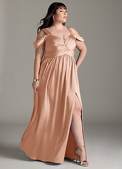 Azazie Lianne Bridesmaid Dresses Rose Gold A-Line Off the Shoulder Stretch Satin Dress image12