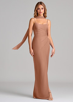 Azazie Calandra 신부 들러리 드레스 쉬스 주름진 쉬폰 바닥 길이 드레스 image3