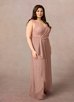 Azazie Tuscon Mother of the Bride Dresses Rose Gold A-Line Ruched Metallic Mesh Dress image9
