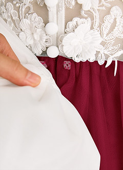 Azazie Lina Flower Girl Dresses Ivory Burgundy Ball-Gown Lace Dress image9