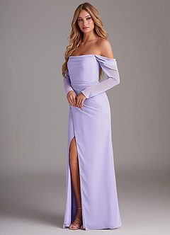 Azazie Hallie Bridesmaid Dresses Lilac Mermaid Long Sleeve Chiffon Dress image3
