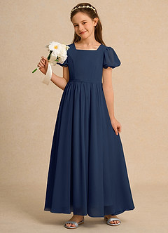Azazie Joss Flower Girl Dresses Dark Navy A-Line with Sleeves Chiffon Dress image9