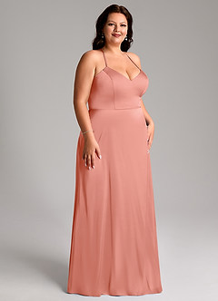 Azazie Mei Bridesmaid Dresses Coral A-Line V-Neck Stretch Satin Dress image10