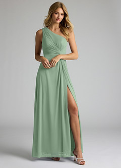 Azazie Brooke Bridesmaid Dresses Matcha A-Line One Shoulder Mesh Dress image1