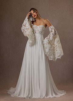 Azazie Rhya Vestidos de novia Vestido de Blanco Diamante Nude de Encaje de Corte en A con Vestidos sin tirantes image1