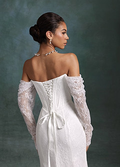Azazie Zelda Wedding Dresses Diamond White Mermaid Side Slit Lace Dress image8