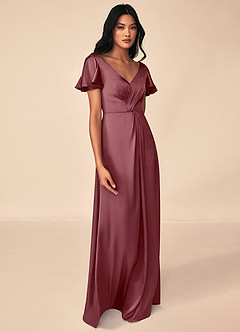 Azazie Soren Bridesmaid Dresses Desert Rose A-Line Pleated Stretch Satin Dress image4