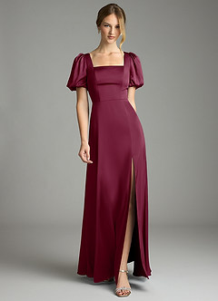 Azazie Fyona Bridesmaid Dresses Mulberry A-Line Pleated Stretch Satin Dress image1