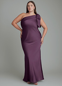 Azazie Yuanna Bridesmaid Dresses Plum Mermaid One Shoulder Stretch Satin Dress image8