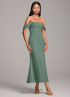 Azazie Saige Bridesmaid Dresses Eucalyptus Sheath Off the Shoulder Chiffon Convertible Dress image4